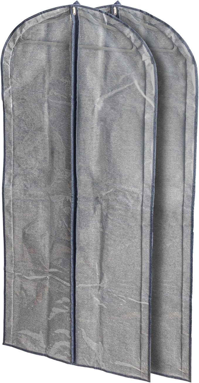 Household Essentials Hanging Zippered Garment Storage Bag with Clear Vision Front, Set of 2, Denim