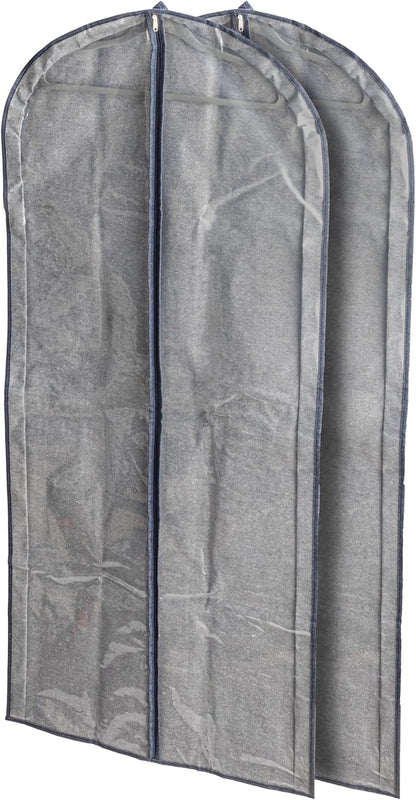 Household Essentials Hanging Zippered Garment Storage Bag with Clear Vision Front, Set of 2, Denim