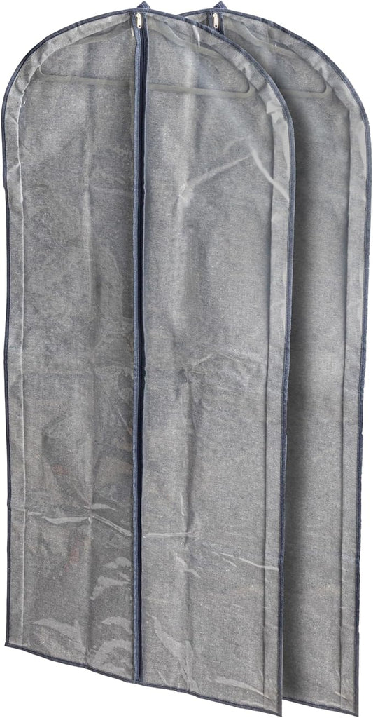 Household Essentials Hanging Zippered Garment Storage Bag with Clear Vision Front, Set of 2, Denim
