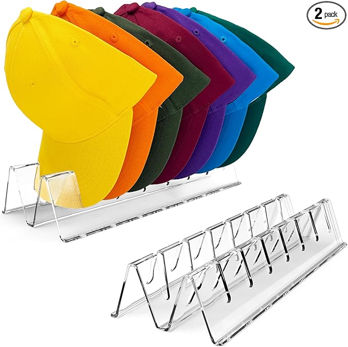 2 PCS Hat Organizer for Baseball Caps,Hat Stand, No Assembly, Clear Hat Holder for 14, Ideal for closet organization, Acrylic display rack suitable for bedroom, vanity, and wardrobe storage.