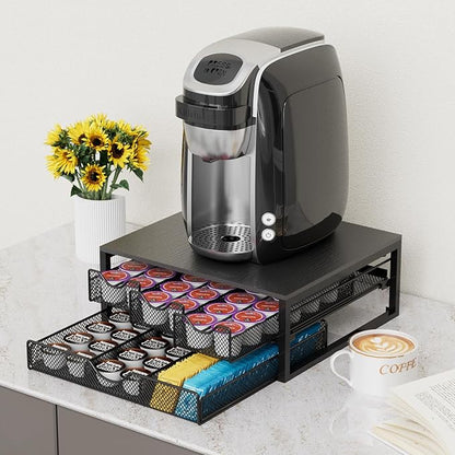 Coffee Pod Holder For Counter, 3 Pull-Out 72 K-Cup Holder Drawer, Wooden Cafe Pods Storage Organizer with Sliding Drawers for Coffee Station, Home, Kitchen, Office, Dorm (Black)