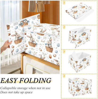 senya Easter Baskets Collapsible Storage Bins with Lids, Watercolor Easter Bunnies Pattern Storage Boxes Clothes Baskets for Organizing