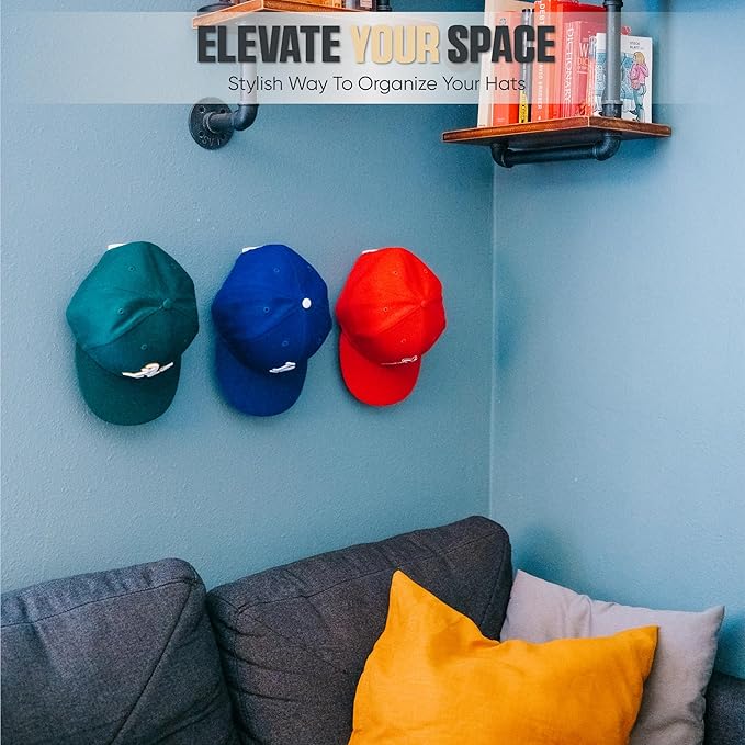 Modern JP Adhesive Hat Hooks for Wall (16-Pack) - Minimalist Hat Rack Design, No Drilling, Strong Hold Hat Hangers - USA Patented, Clear