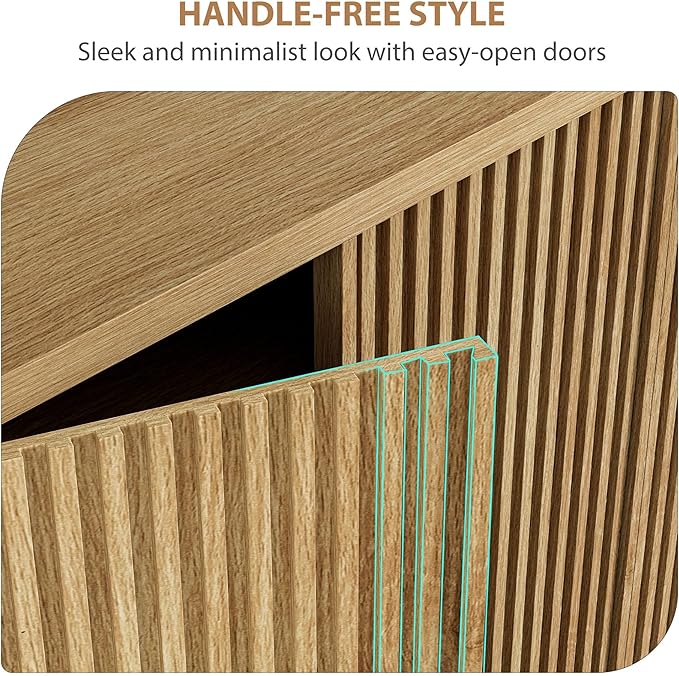 Modern Entryway Shoe Storage Cabinet – 46 Inch Wooden Organizer with Adjustable Shelves, Fluted Door, Holds 30-35 Pairs, Space-Saving Hallway Furniture, Natural Wood Color