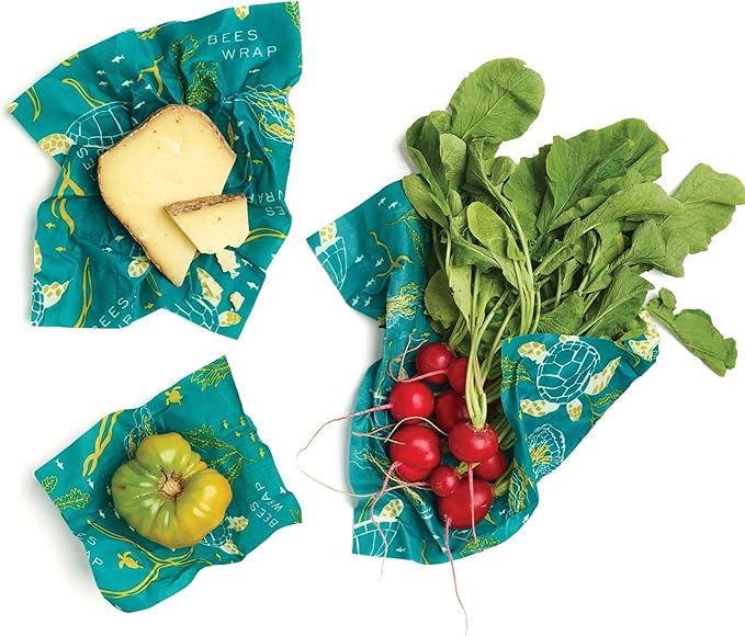 Bee's Wrap Beeswax Wraps for Food - 3 Pack of Assorted Beeswax Wraps - Small, Medium & Large Wrap - Plastic Free Made in USA Reusable Natural Food Wrap - Ocean Print