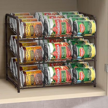 BTY Can Organizer for Pantry Stackable 2 Pack, Can Storage Organizer Rack Stacking Can Dispensers Small Space Holds up to 36 Cans for Pantry, Kitchen, Cabinet- Brown