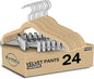 GVTECH Velvet Hangers with Clips, [24 Pack] Metal Clip Hangers for Pants - Notched Skirt Hangers for Pants, Skirts, Suit, Dresses & Shirts 360° Swivel Hook, Non Slip Felt Hanger (Beige, 24 Pack)