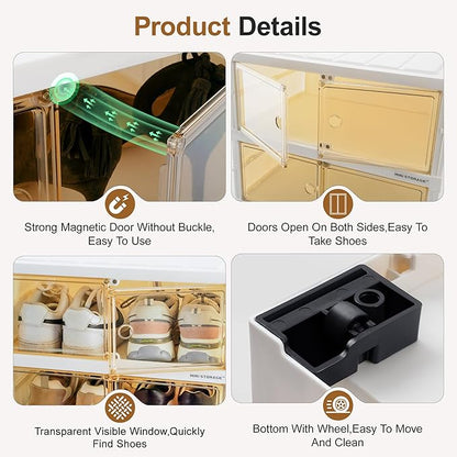 Easy Assembly 9 Tier Foldable Shoe Rack Organizer White Clear Plastic Portable Collapsible Shoe Organizer and Folding Shoe Storage Box and Cabinet with Door