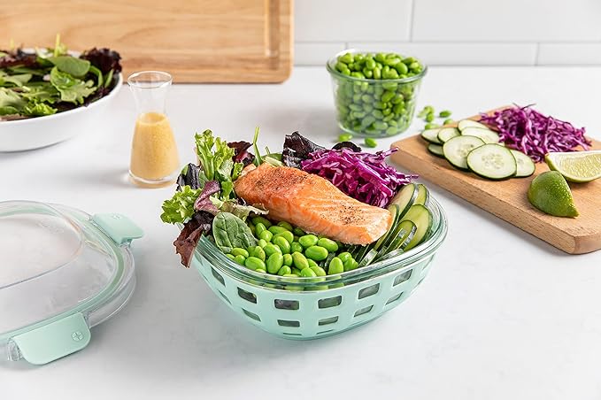 Ello Duraglass Meal Prep Container- Glass Food Storage Container with Silicone Sleeve and Airtight BPA-Free Plastic Lid, Dishwasher, Microwave, and Freezer Safe