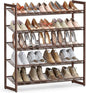 SONGMICS HOME 5-Tier Stackable Shoe Rack, Metal Shoe Organizer for Closet, Entryway, Garage, Flat or Slanted Mesh Shelves, Brown
