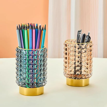 Makeup Brush Holder Organizer,Toothbrush Holders,Desk Pen Pencil Holder,Multifunctional Vintage Glass Brush Cup(A38-11-US/Dark Green/L)