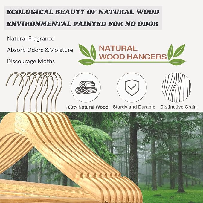 Wooden Natural Slim Solid Wood Coat Hangers,16.7inch Ultra Thin Space Saving Wooden Adult Hangers,Clothes 20 Pack Heavy Duty Suit with Pant Bar for Jacket Shirt Suit Pants
