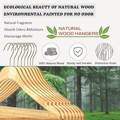 Wooden Natural Slim Solid Wood Coat Hangers,16.7inch Ultra Thin Space Saving Wooden Adult Hangers,Clothes 20 Pack Heavy Duty Suit with Pant Bar for Jacket Shirt Suit Pants