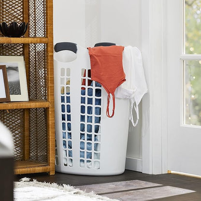 Gracious Living Easy Carry Flex Hamper, Large 87.5 Liter Lightweight Plastic Ventilated Laundry Basket Clothes Bin with Handles, White 3 Pack