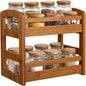 Briful Bamboo Spice Rack Organizer for Countertop, 2-Tier Seasoning Shelf Small Spice Holder for Kitchen Organization Pantry & Cabinet Decor, Brown