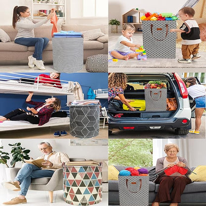 Waterproof Laundry Hamper Collapsible Laundry Basket Leather Handle Laundry Bag Large Clothes Storage Toy Organization for Bathroom Bedroom Laundryroom College Dorms (Pop-Up Laundry Hampers-006)