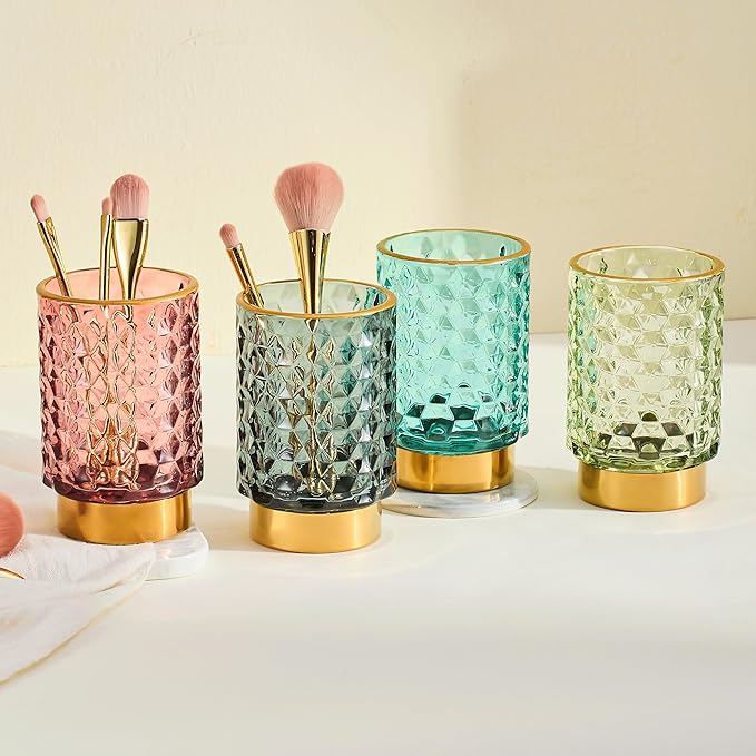 Makeup Brush Holder Organizer,Toothbrush Holders,Desk Pen Pencil Holder,Multifunctional Vintage Glass Brush Cup（A46-4-US）