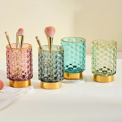 Makeup Brush Holder Organizer,Toothbrush Holders,Desk Pen Pencil Holder,Multifunctional Vintage Glass Brush Cup（A46-4-US）