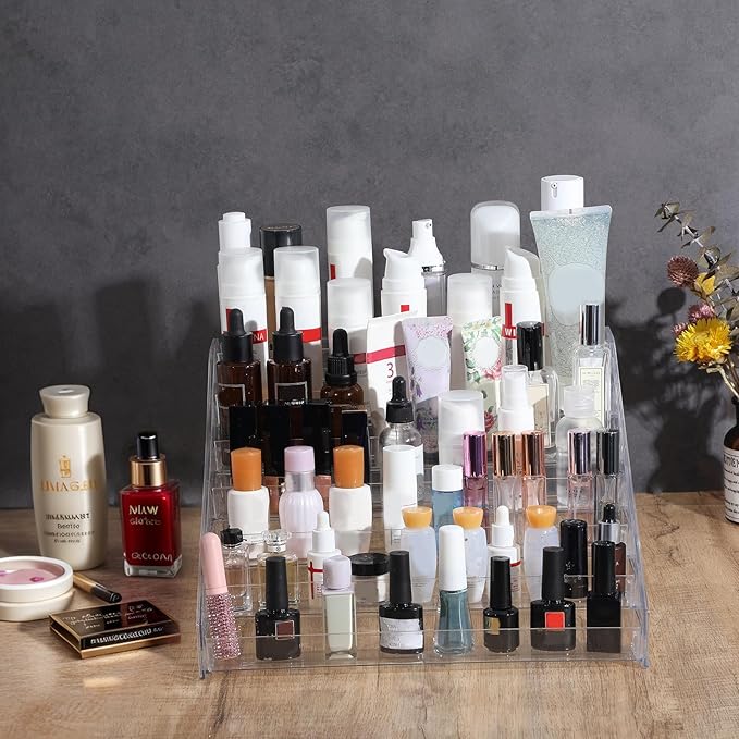Lemecima Nail Polish Organizer 84 Bottles of 7 Layers Sunglass Organizer Acrylic Display Rack Eyeglasses Storage Essential Oils Holder Makeup Organizer No Tool Needed Assembly, Clear (2 Pack)