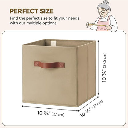 GRANNY SAYS Cube Storage Bins, 11 Inch Cube Storage Organizer with PU Handle, Khaki, Foldable Clothing Organizer Bins, Storage Baskets for Shelves, Closet, 6-Pack