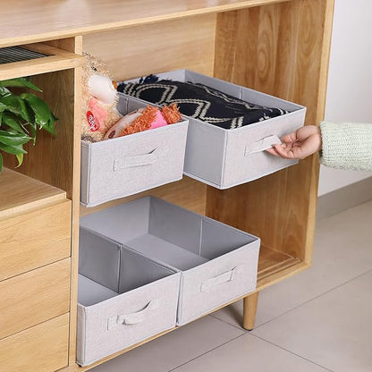 Clothings Collapsible Storage Bins, Foldable Drawer Organizers Closet Storage Baskets Cube Storage Bin for Bedroom Living Room (4 Pack, Grey, 15.4x11.4x5.5inch)