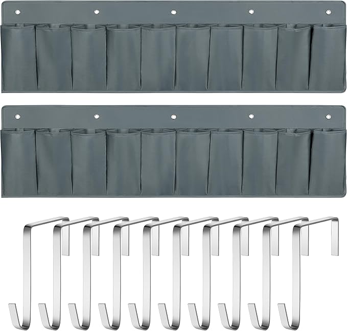 2 Pack RV Hanging Shoe Organizer, 10 Pockets Storage With Sturdy Hooks, Bed Organizer for Shoes, Toys and Tool Accessories, Grey