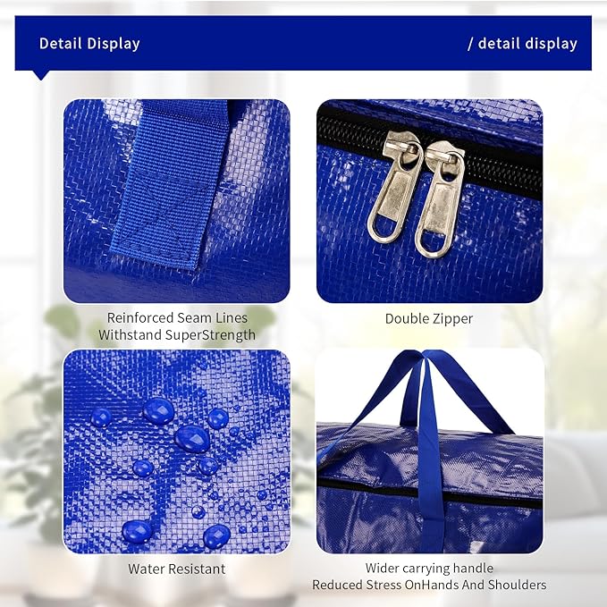Moving Bags Heavy Duty,Packing Bags For Moving,Water Resistant, Foldable,Zip Backpack,Reusable Storage,For Clothes Storage,Travelling,College Essentials Moving Supplies.(PE,6pcs) (blue)