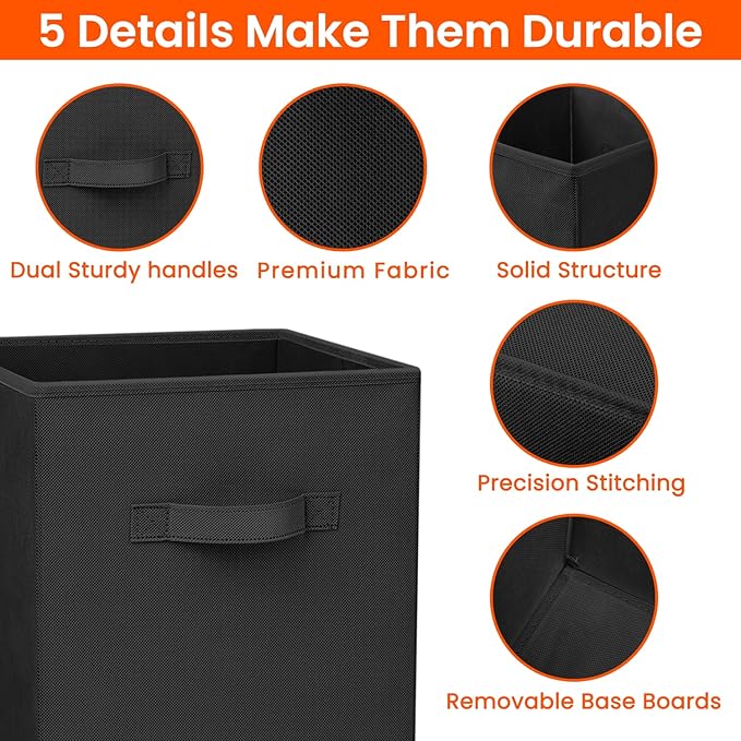 Criusia Large Storage Cubes - 13 Inch Heavy Duty Fabric Storage Bins for Shelves Closet, Cube Organizer - 8 Pack Collapsible Cube Storage Bins Baskets for Organizing Clothes Blankets Toys (Black)