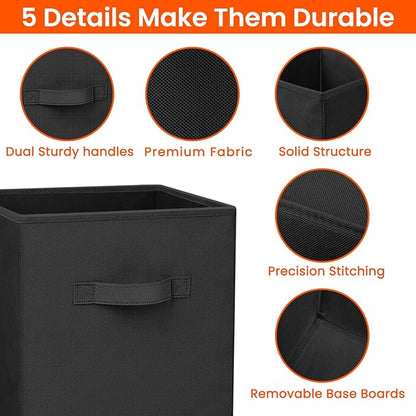 Criusia Large Storage Cubes - 13 Inch Heavy Duty Fabric Storage Bins for Shelves Closet, Cube Organizer - 8 Pack Collapsible Cube Storage Bins Baskets for Organizing Clothes Blankets Toys (Black)