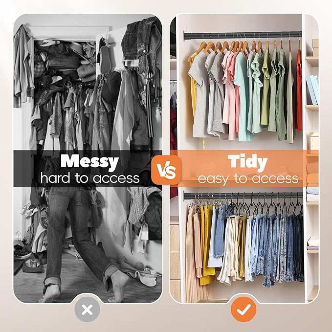 Long Closet Rod 17-99 Inches, Adjustable Heavy Duty Black Metal Closet Rods for Hanging Clothes, 1.3 Inch Diameter with Wall Brackets for Wardrobes, Laundry Room