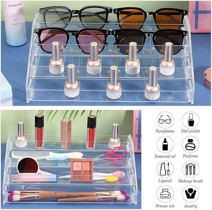 Nail Polish Organizer 48 Bottles of 4 Layers Sunglass Organizer Acrylic Display Rack Eyeglasses Storage Essential Oils Holder Makeup Organizer No Tool Needed Assembly, Clear