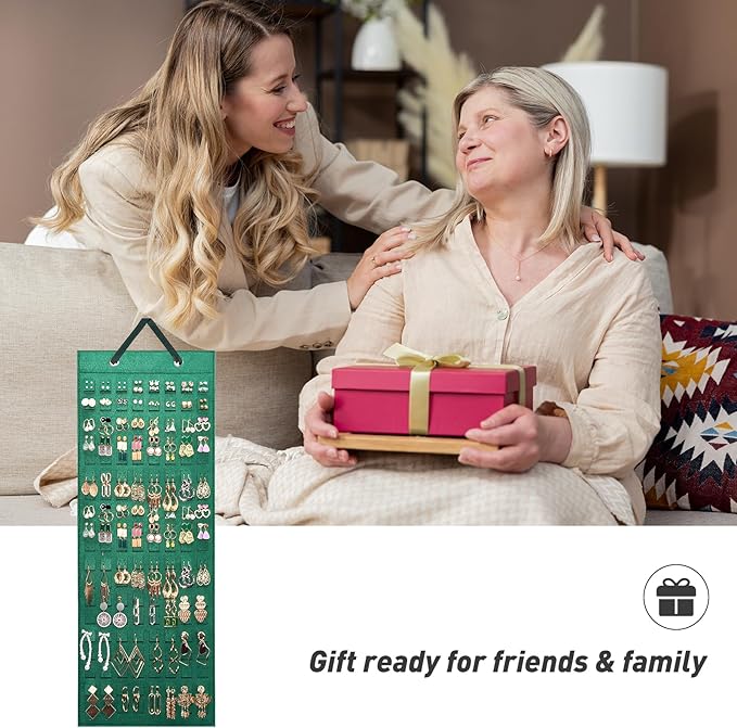Lolalet Hanging Earring Holder Organizer with 20 Hooks for Women, Earring Organizer Wall Earrings Hanger Pierced Earring Storage, Felt Stud Earring Display, 608 Holes for Earrings -Emerald, 1 Pack