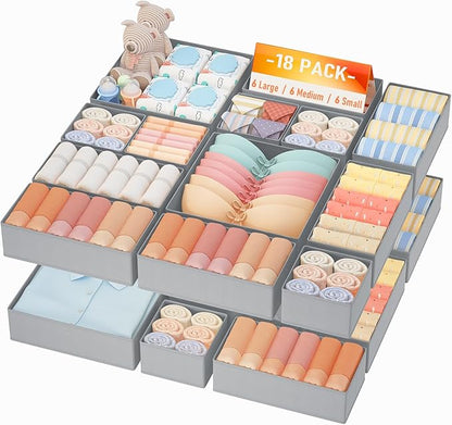 DIMJ Drawer Organizer Clothes Storage- 18 Pack Baby Dresser Organizer for Nursery, Foldable Closet Drawer Organizer Bins for Bedroom Organization, Fabric Storage Dividers for Socks, Underwears, Bras