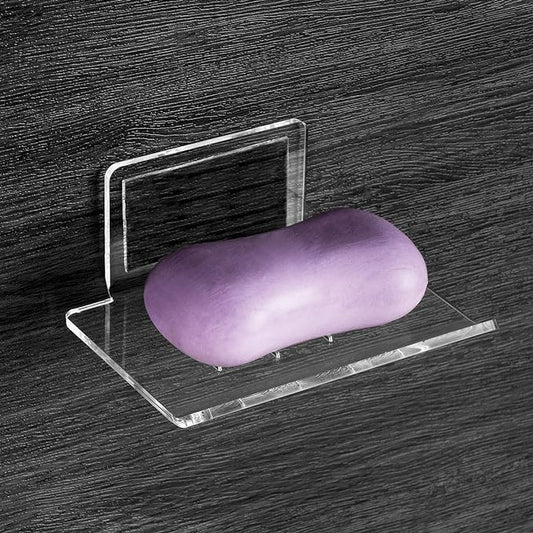 Self Adhesive Soap Dish Wall Mounted, 4 Slot Acrylic Soap Saver, Sponge Soap Holder for Shower Wall, Bathroom, Kitchen (Clear)