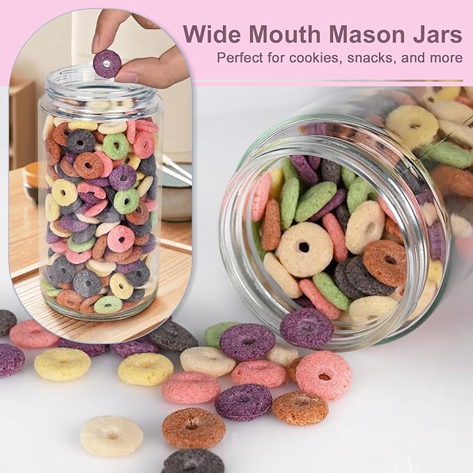 Overnight Oats Containers with Lids, 24oz Wide Mouth Mason Jars with Lids, 9 Pack Glass Jars with Airtight lid for Chia Pudding Yogurt Salad, Meal Prer Oatmeal Jars, Pink