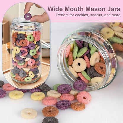 Overnight Oats Containers with Lids, 24oz Wide Mouth Mason Jars with Lids, 9 Pack Glass Jars with Airtight lid for Chia Pudding Yogurt Salad, Meal Prer Oatmeal Jars, Pink