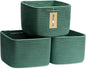 MiniArk Small Organizing Baskets for Cubes Shelf, 9.7x9.7x7.1 Inch Rope Woven Storage Bins for Nursery Shelves Storage, Cute Toy Basket, Square 3 Packs Green
