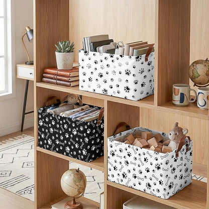 3 Pack Dog Paw Storage Baskets for Gifts Dog Empty Large Collapsible Toy Storage Bins Box Dogs Toy Canvas Baskets Organizer with Handles Cute Puppy Nursery Decor Laundry Basket for Shelves Closet