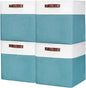 Bagnizer 13x13 Cube Storage Bins, Collapsible Fabric Storage Box, 4 Pack Closet Baskets with Handles for Organizing, Shelf, Toys, Clothes, Home, Office, Nursery (Teal&White)