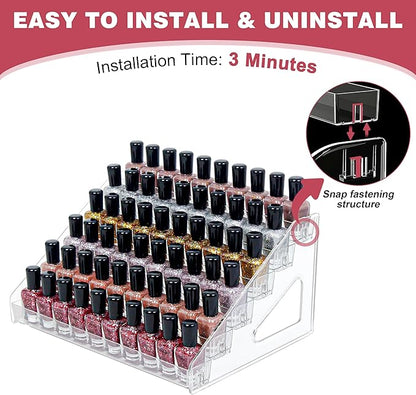 6-Tier Clear Acrylic Nail Polish Storage, Holds 48-96 Bottles, Multi-Purpose Nail Polish Rack, Sunglasses, Essential Oils and Cosmetics