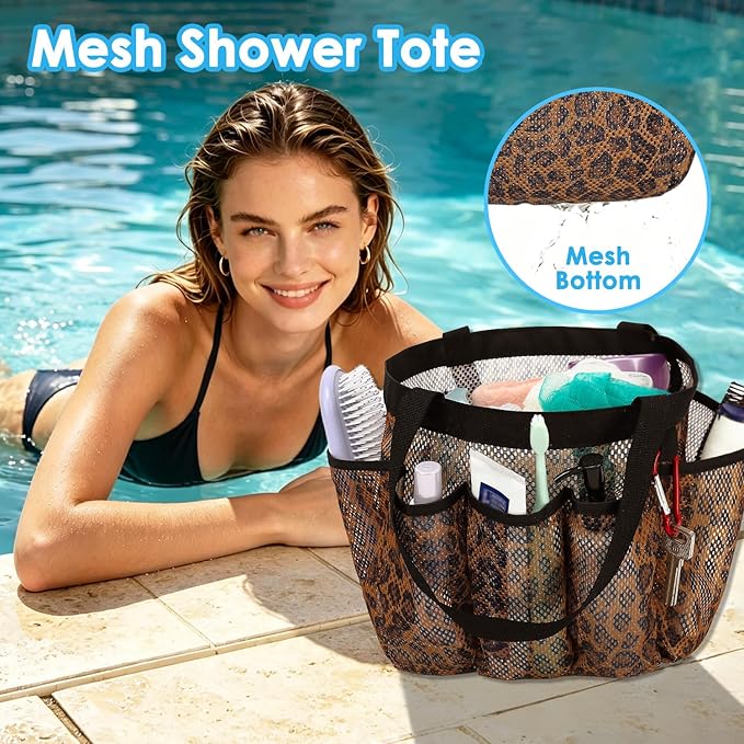 Fammart Mesh Shower Caddy Portable for College Dorm Room Essentials, 8-Pocket Large Shower Basket Tote Bag with 2 Handles for Toiletry, Bathroom, Beach, Camp, Gym