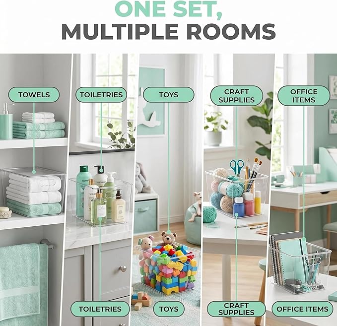 YAN & HIN 10 Pack Clear Storage Bins with Lids, Stackable Plastic Organizer Bins with Handles, Pantry Organizers and Storage for Kitchen Cabinet, Fridge, Bathroom, Closet and Shelf Organization
