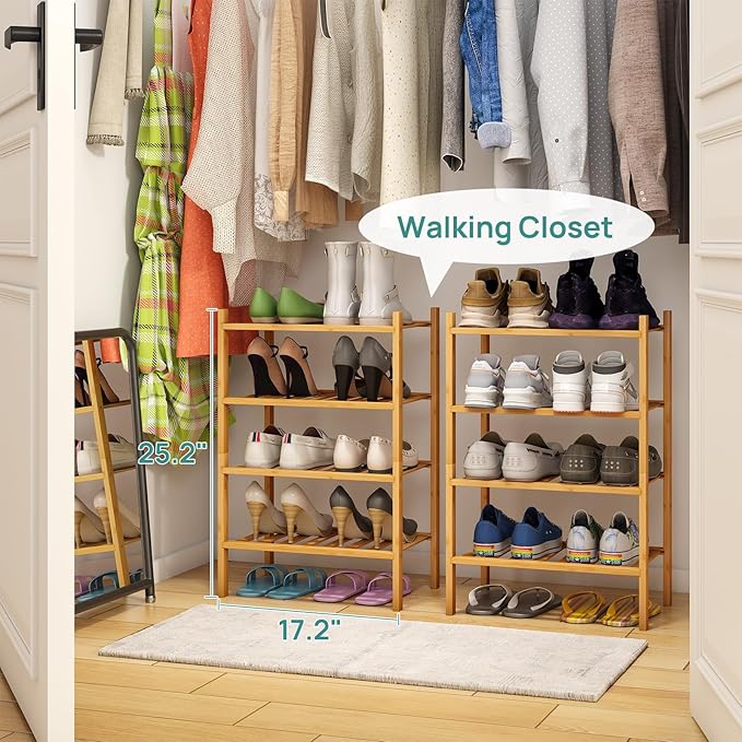 viewcare Small Shoe Rack, 6-Tier Shoe Shelf for Entryway, Bamboo Wood Shoe Rack for Closet & Hallway, Long 17.2IN | Beautiful | Functional | Sturdy | Durable