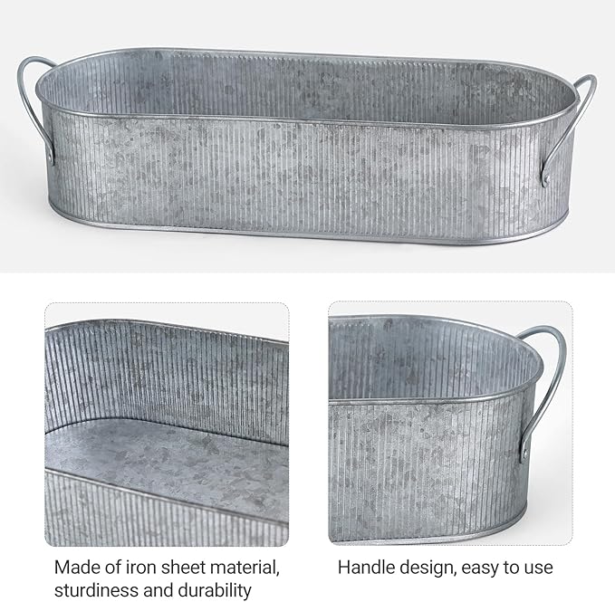 Mkono Metal Storage Basket for Toilet Tank Top Bathroom Decor, Galvanized Tray with Handle for Shelves, Farmhouse Toilet Paper Holder Organizing Bin Box for Countertop Living Room, Set of 2, Silver