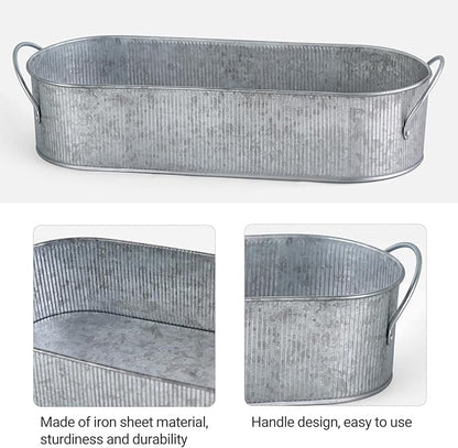 Mkono Metal Storage Basket for Toilet Tank Top Bathroom Decor, Galvanized Tray with Handle for Shelves, Farmhouse Toilet Paper Holder Organizing Bin Box for Countertop Living Room, Set of 2, Silver