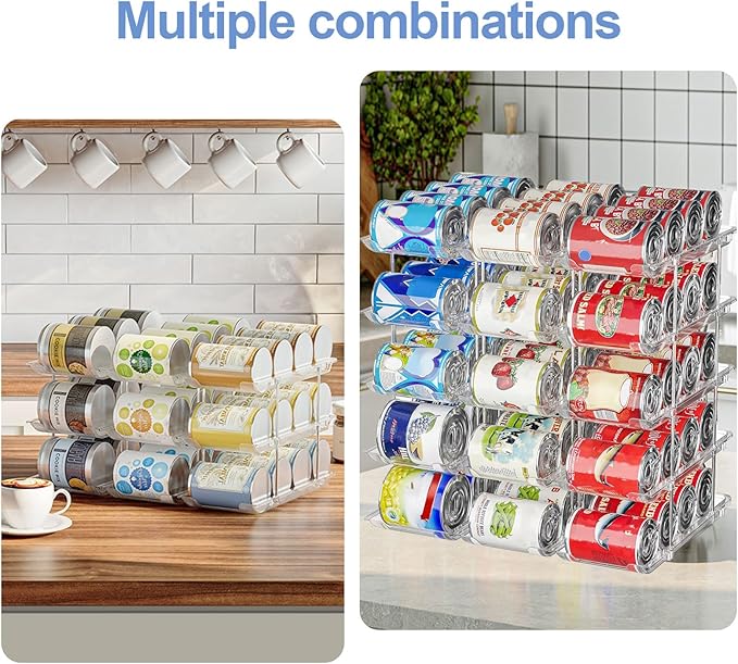 Can Organizer For Pantry Canned Food Goods Organizer For Cabinet Clear Automatic Rolling Can Storage Organizer Pantry Holders Rack, Holds Up to 60 Cans