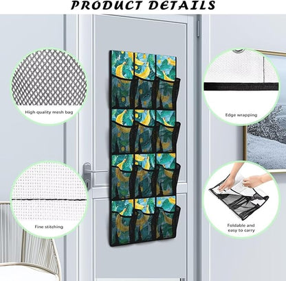 Banana Over The Door Shoe Organizer,12 Large Mesh Pockets Hanging Storage Shoe Rack,Hanger Storage Organizer for Closet,Classroom Headphone Storage,Over Door Organizer for Toys