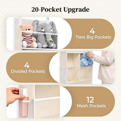 6-in-1 Over Door Hanging Organizer, Versatile Storage Over Door Organizer with 12 Mesh Pockets, 44 lbs Weight Capacity Hanging Storage Organizer for Bedroom, Bathroom,Behind Door,Beige