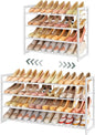 FAVOOSTY 4-Tier Expandable Shoe Rack, Adjustable Shoe Shelf Storage Organizer Space Saving Metal Free Standing Shoe Rack for Entryway Closet Doorway, White