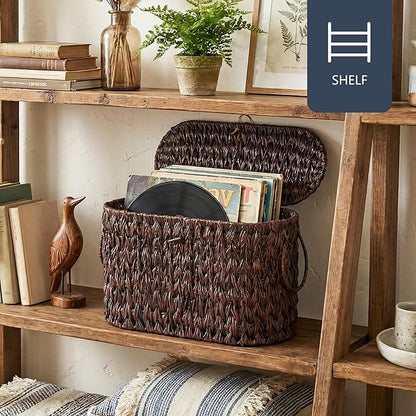 Coeusy Toilet Paper Basket with Lid, Wicker Basket for Bathroom Organizers and Storage, Holds Up to 6 Mega Rolls, Decorative Hand-Woven Rattan Bathroom Decor Accessories, Brown